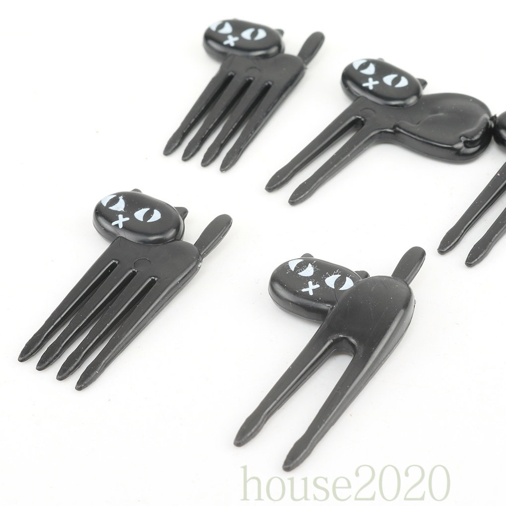 [house2020]6pcs/set Black Cat Fruit Fork Kitten Lunch Garfo Cartoon Children Food Mini Picks