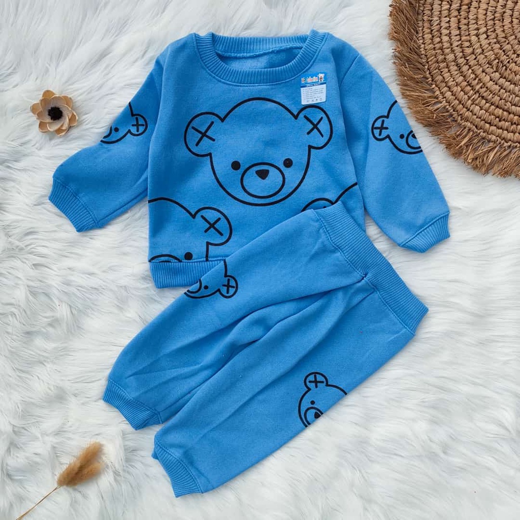 Setelan sweater bayi motif the bear 3-12 bulan / set pakaian bayi / baju hangat bayi