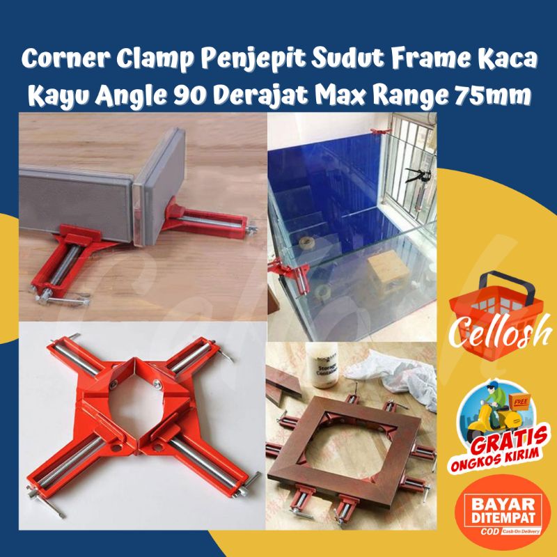 Klem Kayu Clamp Penjepit Sudut Frame Kaca Kayu Angle 90 Derajat Max Range 75mm