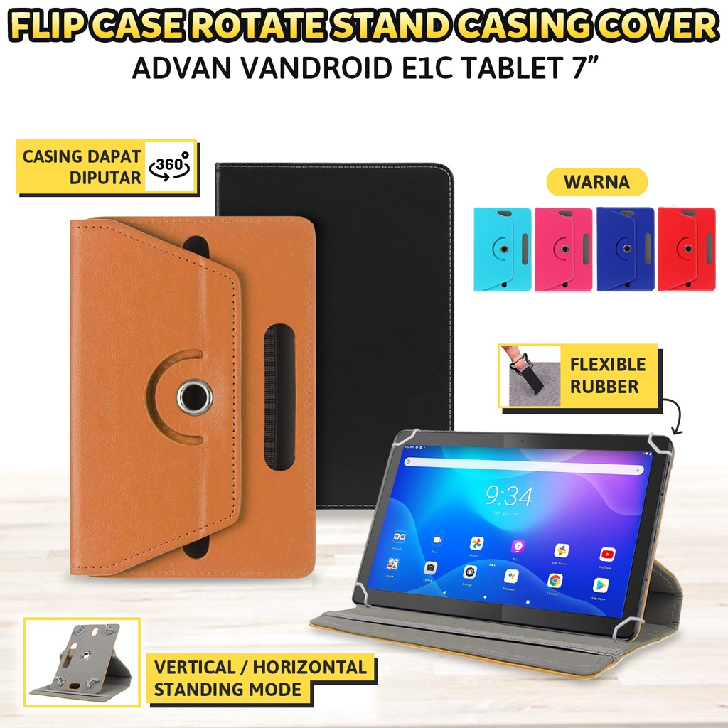 Advan Vandroid E1C Tablet 7 7.0 inch Sarung Casing Rotary Flip Case Cover PU Leather Bookcover Flipc