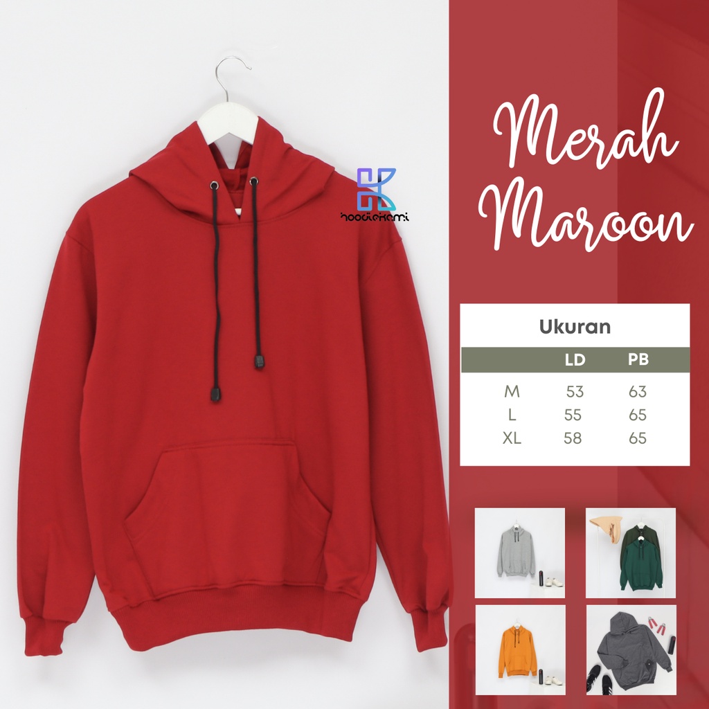 Promo Hoodie Polos Jumper Pria Wanita Bahan Fleece Warna Maroon