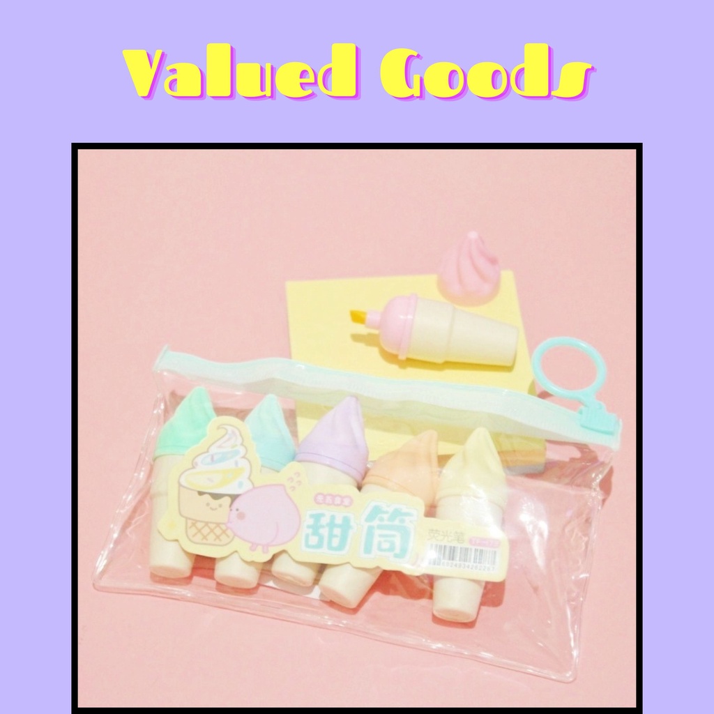 

Stabilo Es Krim Cone 6 Pcs Tas Bening Kecil Tramsparan - stabilo warna warni pewarna penanda catatan alat tulis kantor kerja lucu unik bentuk makanan es krim dessert