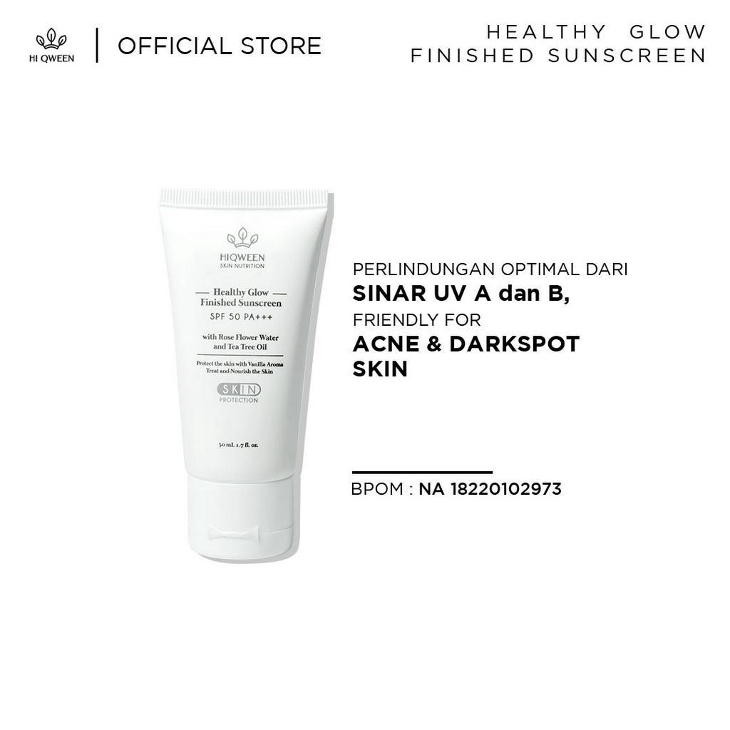 Hiqween Healthy Glow Finished Sunscreen SPF 50Pa+++, Aman untuk Kulit Berjerawat dan Anti Kusam (Perlindungan Optimal dari Sinar UVA &amp; UVB) Friendly For Acne dan Darkspot Skin