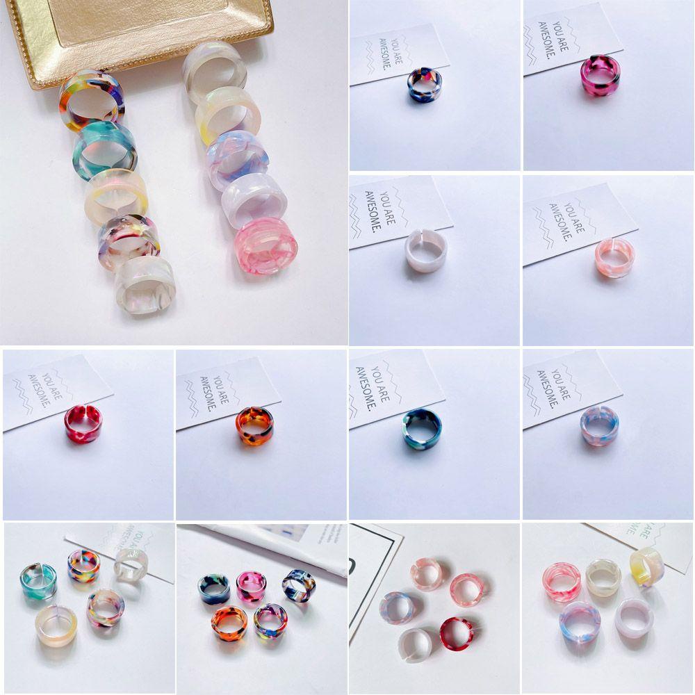 Preva 1/5pcs Cincin Asetat Warna-Warni Vintage Pesta Asetat Gaya Retro Sederhana