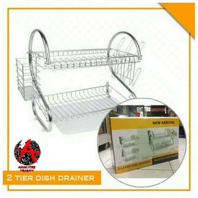 Rak Piring Stainless 2 Layer Dish Drainer rak piring dapur tempat piring tempas gelas rak dapur