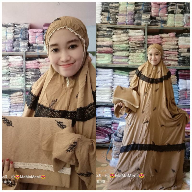 Mukena Rayon cemara Terusan bordir kombinasi renda