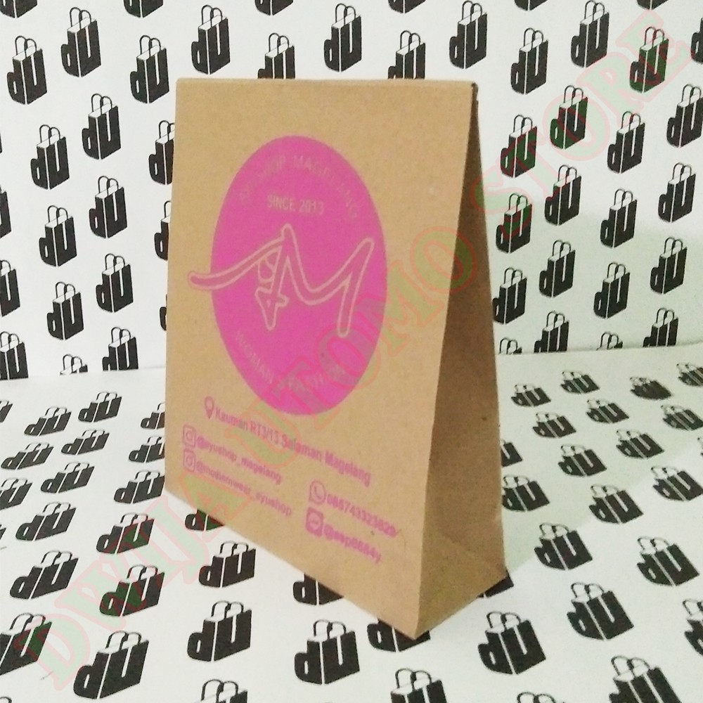 

Paperbag Amplop Sablon, Tas Kertas Amplop Sablon kraft coklat ukuran 25x10x26