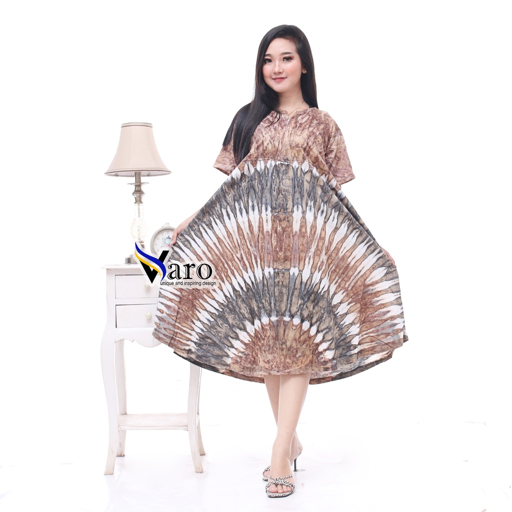 [GROSIR] Daster Kaos Payung Busui Tiedye XXL Jumbo Klok A Busui Resleting-KIpas Coklat Ziper