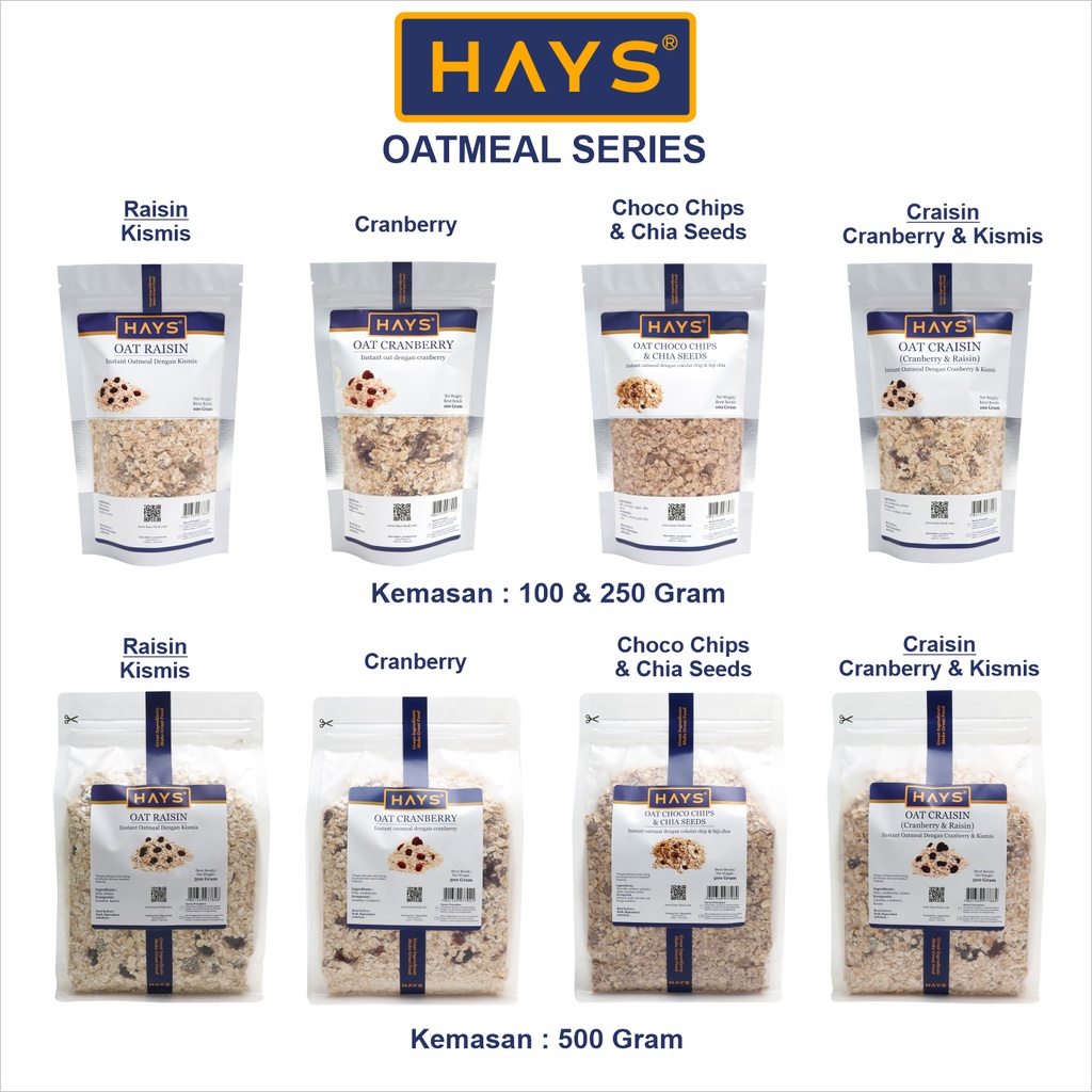 Oatmeal Choco Chips &amp; Chia seed 250 GRAM / Oat Choco Chips &amp; Chia seed / Instant oatmeal dengan choco chips dan chia seed HAYS