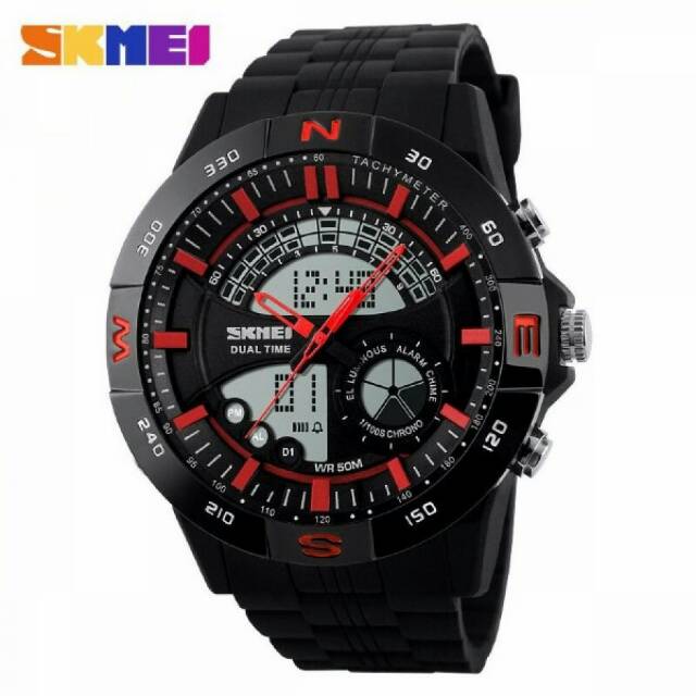 Jam tangan pria SKMEI hitam merah original