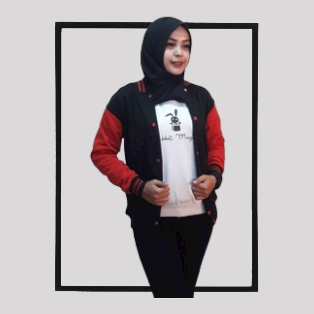 SWEATER_ID Jaket Baseball Hitam-Merah Polos Unisex