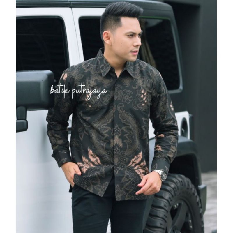 PJ.ID Motif Mahkotahitam Baju Batik Pria Lengan Panjang Katun Lapis Furing Modern