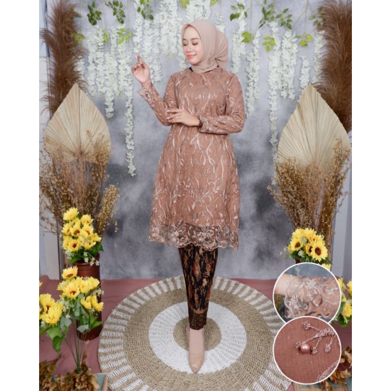 Stelan Kebaya Tunik Tulle - Kebaya modern -Kebaya tunik Tulle premium - kebaya kekinian -Kebaya best seller