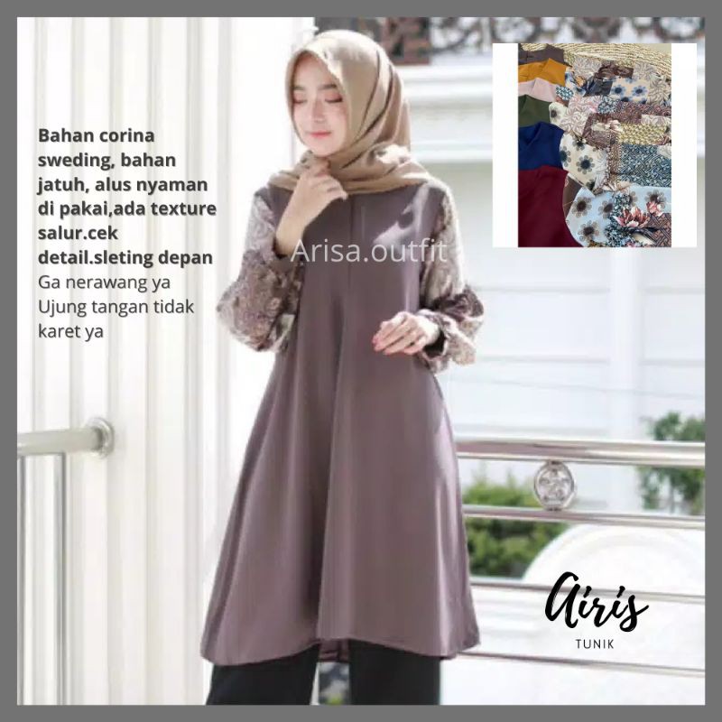 ARISA - AIRIS TUNIK ATASAN WANITA MUSLIM TUNIK LENGAN MOTIF CANTIK CORINA SWEDING