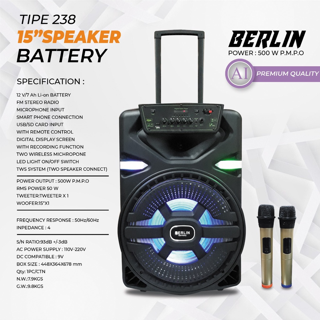 Speaker Portable Professional BERLIN 238 / 15inch Single Speaker