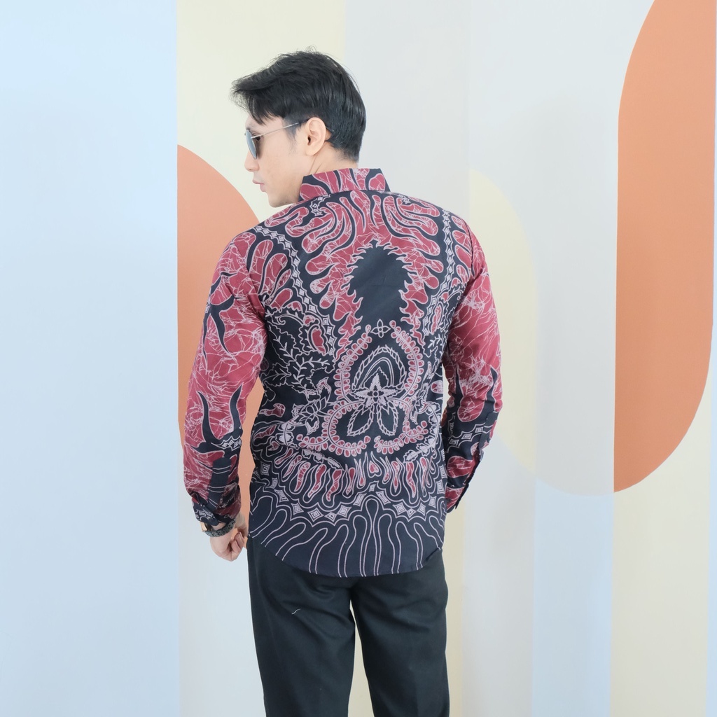 KEMEJA BATIK PRIA LENGAN PANJANG SLIMFIT KATUN FURING HEM BAJU SERAGAM KERJA KANTOR MODERN BATIK PRABUSENO BATIK ELEGAN