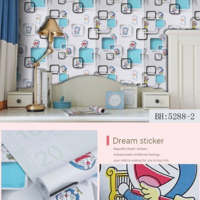 WALLPAPER DINDING MOTIF DORAEMON 3D 10m x 45cm