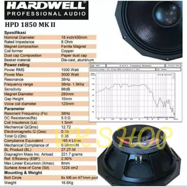 SPEAKER COMPONENT HARDWELL 18HPD1850 ORIGINAL 18INCH