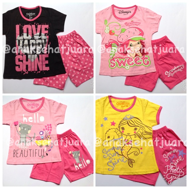 Setelan Anak Perempuan Oshkosh Disney / Stelan Baju Pakaian / Kaos Celana Pendek / Main Santai Tidur