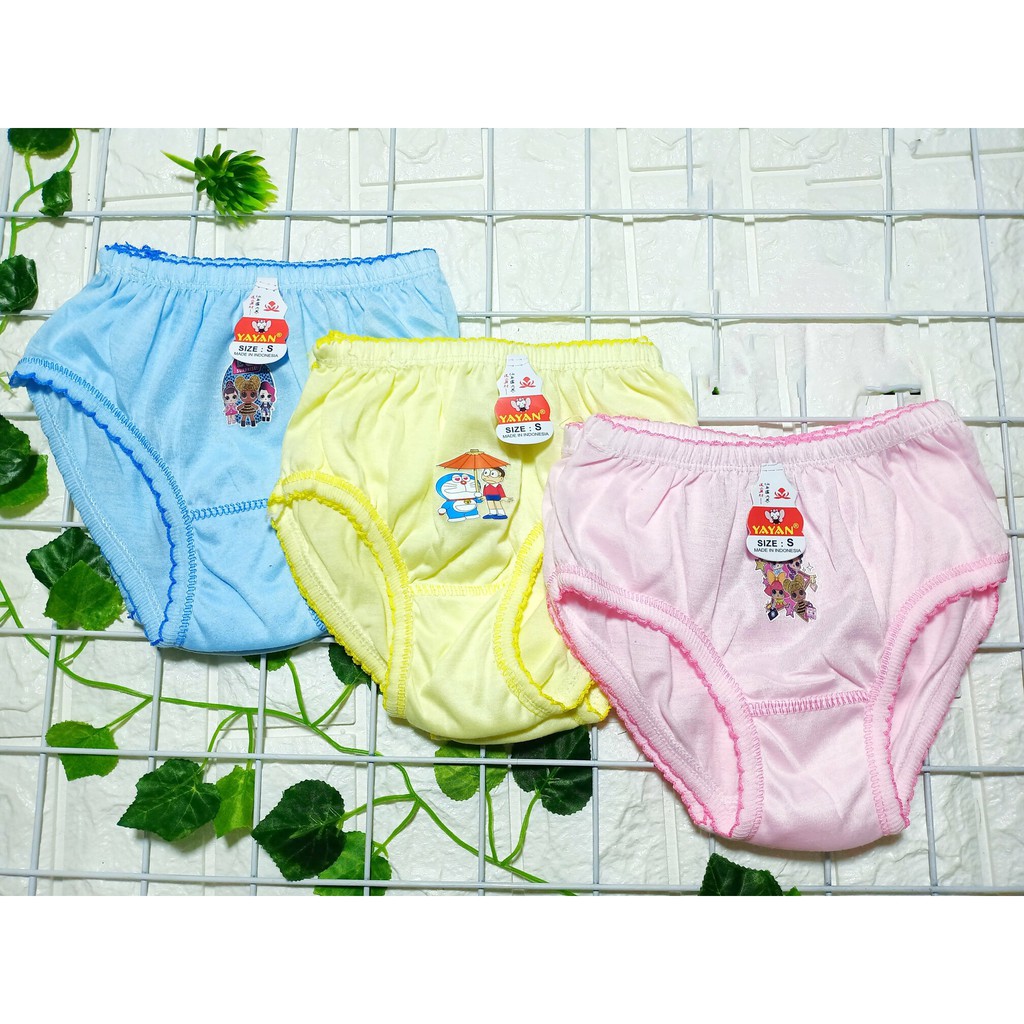 6 Pcs Celana Dalam Anak Perempuan - Polos Motif Tengah - Mix Warna