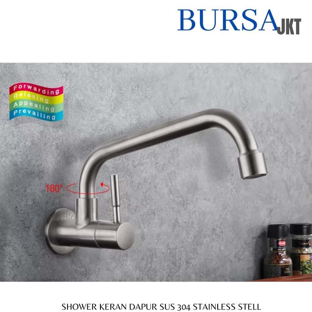 KRAN KERAN AIR WASTAFER DAPUR CUCI PIRING STAINLESS SUS 304 WALL MOUNTED SINGLE