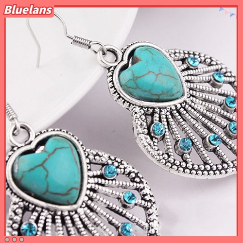 Anting Kait Gantung Desain Daun Hollow Hias Turquoise Gaya Bohemian Untuk Wanita