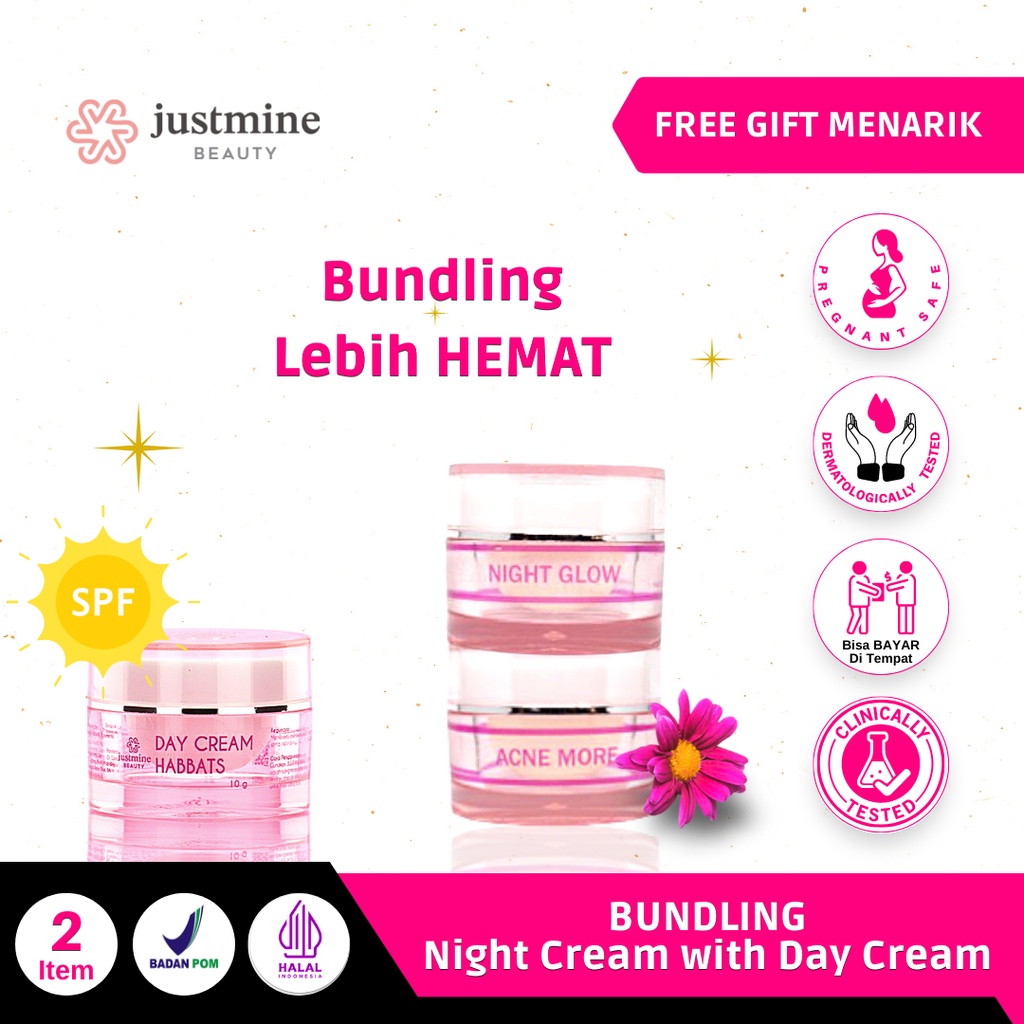 Justmine Beauty Bundling Eceran Night Cream Klinik dan Day Cream Habbats | Combo Day Night Cream