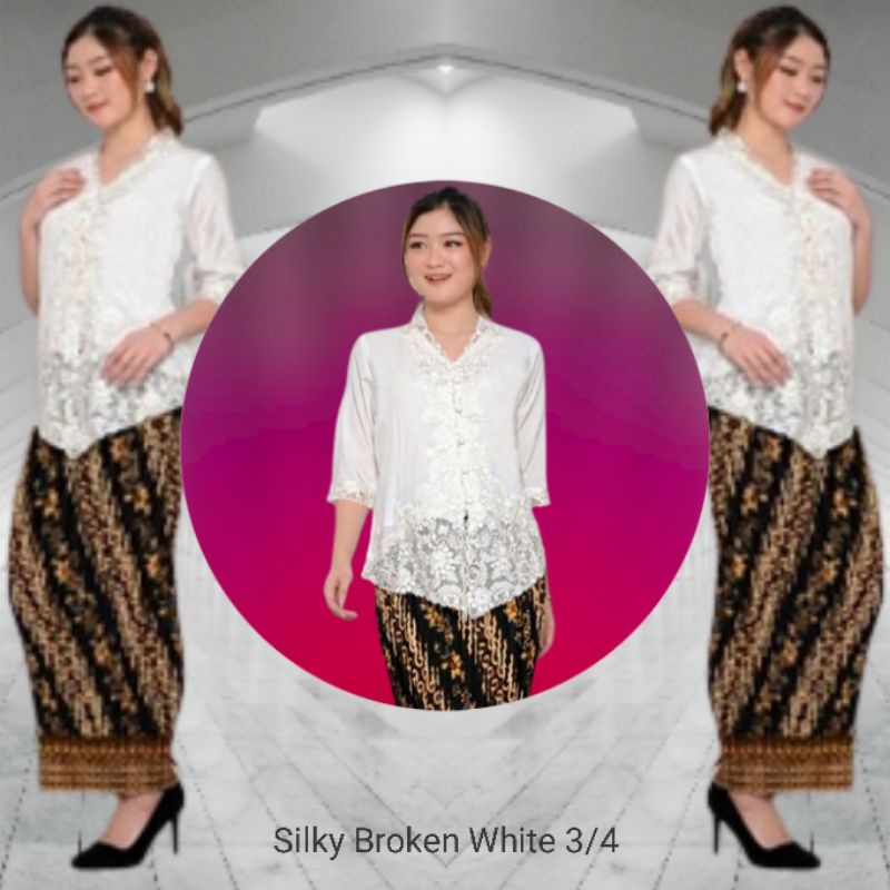 Atasan Kebaya Encim Modern Senada Katun Silky Korea Kombinasi Brukat Bordir