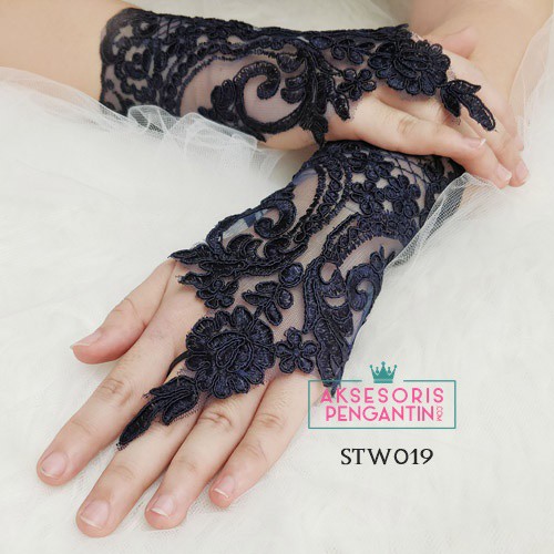 [LIMITED STOCK] SARUNG TANGAN LACE AKSESORIS PENGANTIN WEDDING GLOVES NAVY STW019