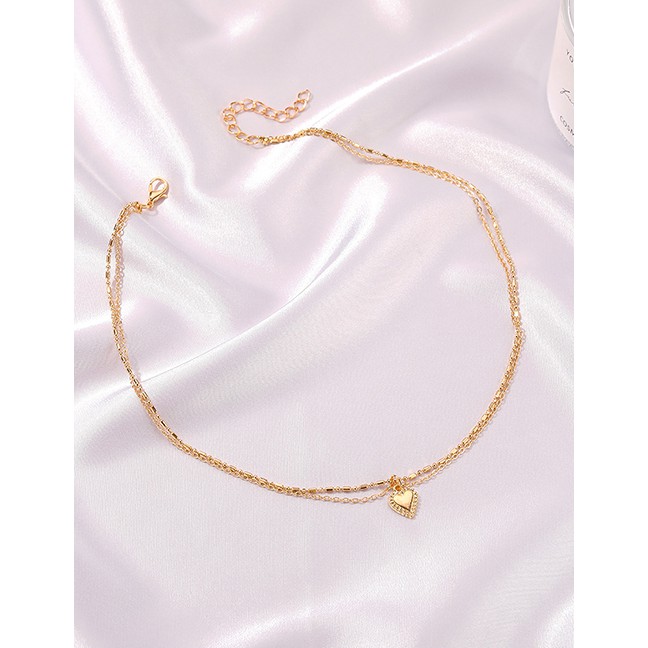 LRC Kalung Fashion Kc Gold Double Heart Pendant Thin Chain P85899