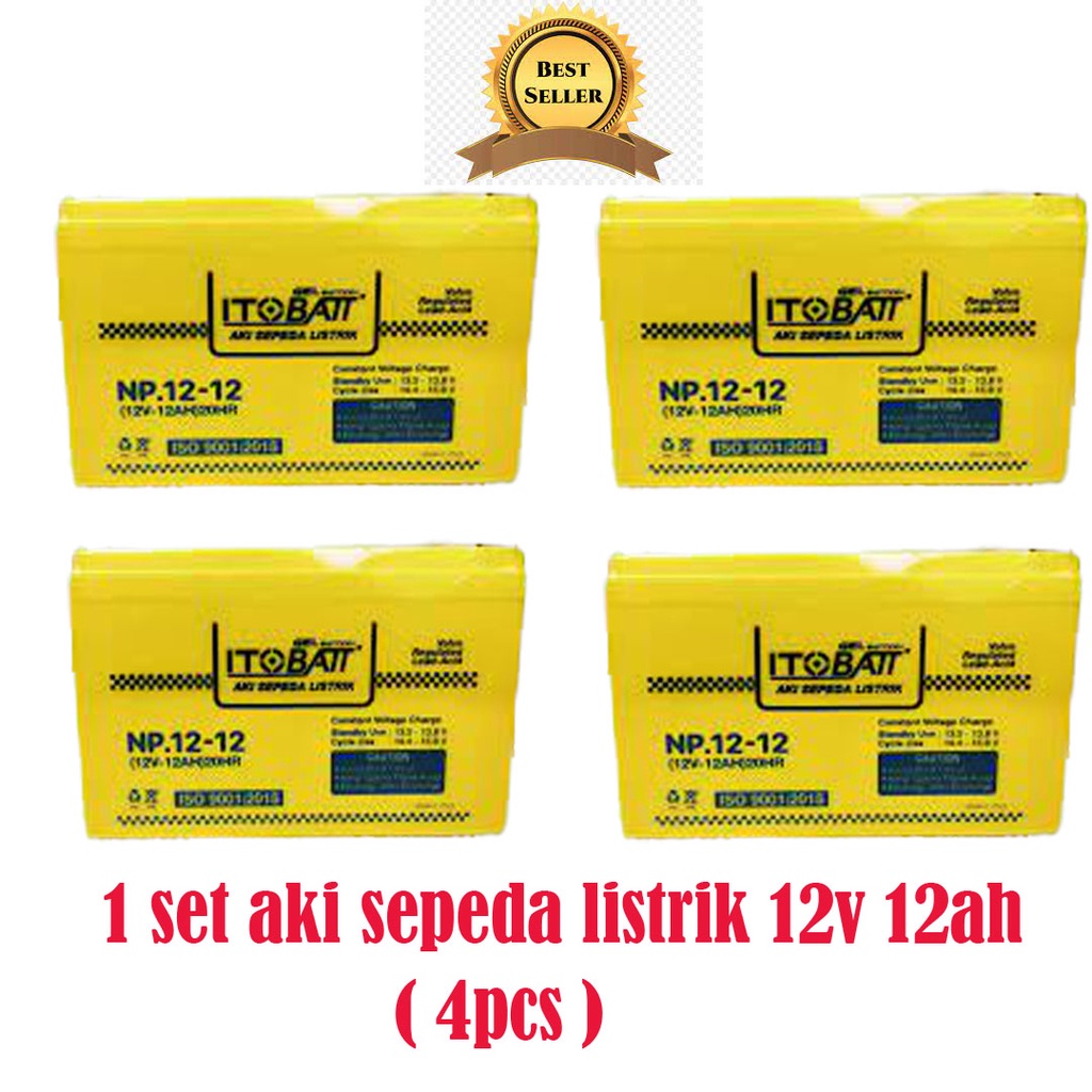 1 set Aki 12v 12ah 12v-12ah 12v - 12ah Aki Kering Sepeda Listrik Selis Ups Timbangan isi 4 pcs