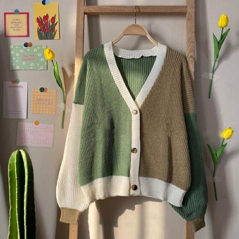 CARDIGAN RAJUT TWIST | OUTER OUTWEAR KNIT MIX WARNA KOMBINASI | CARDYGAN TEBAL PREMIUM HIGH QUALITY