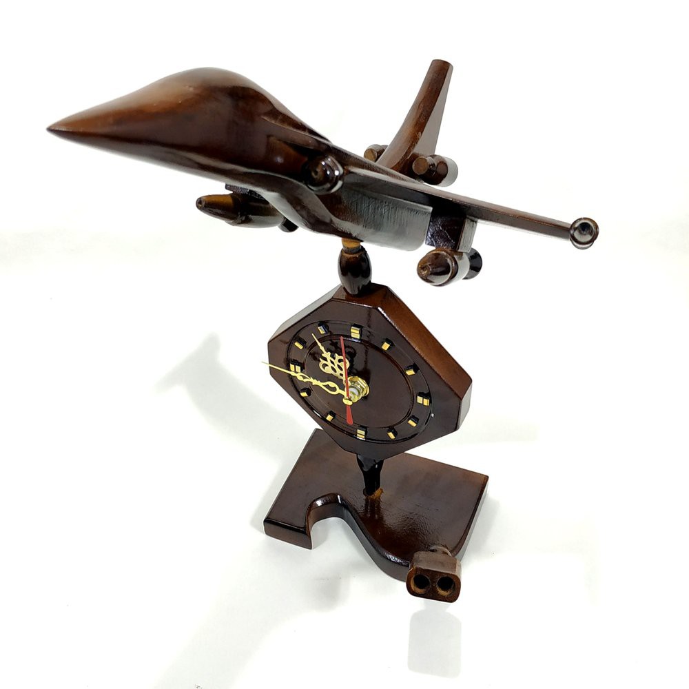 Jam Meja Duduk Plus Tempat Pensil  Unik Model Pesawat Kayu Jati Asli