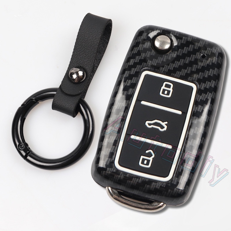 Case Holder Remote Kunci Mobil Bahan Silikon Carbon Fiber Untuk Volkswagen VW Golf Bora Jetta POLO Passat B5 B6 Tiguan BEETLE LAVIDA Skoda Octavia A5A