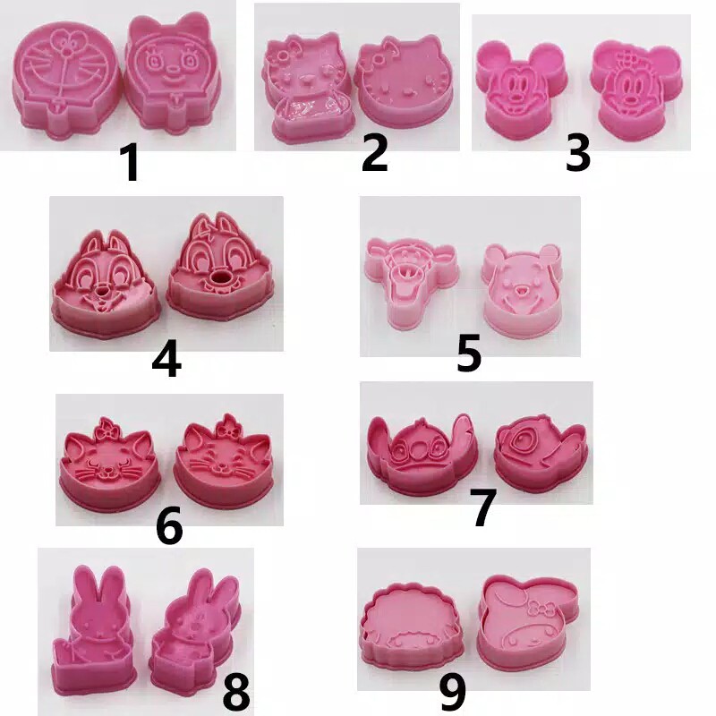 Cetakan Roti Kue Kering Cutter Cookies 2 in 1 Karakter Hello Kitty Doraemon Mickey Pooh Bunny