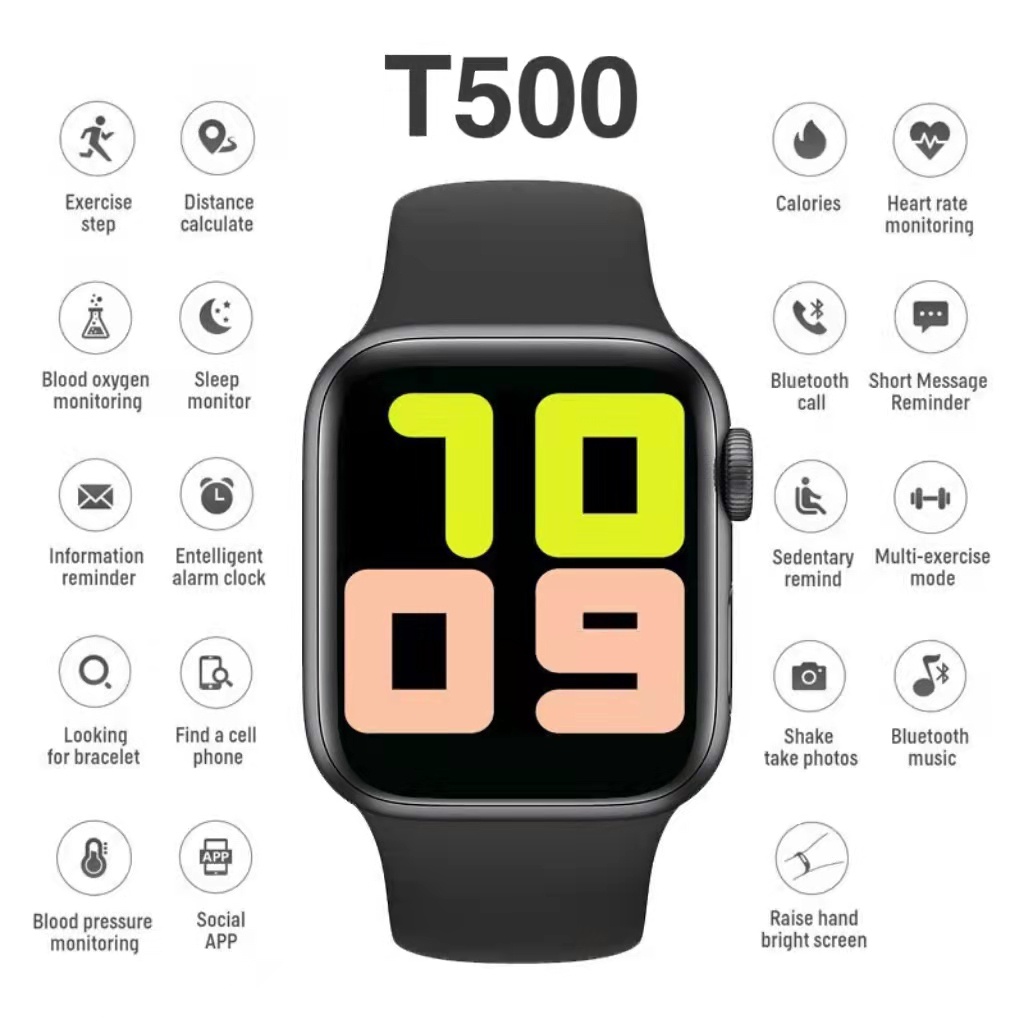 Smartwatch T500/T55 Jam Tangan Smartwatch Bluetooth Layar Sentuh Dengan Pedometer dan Detak Jantung Bisa Telfon dan Ganti Walpaper