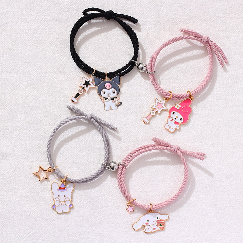 OVERFLOWS.ID 2Pcs Sepasang Gelang Tali Karet Magnet Desain Astronot Kuromi Cinnamorol Untuk Pria Dan Wanita