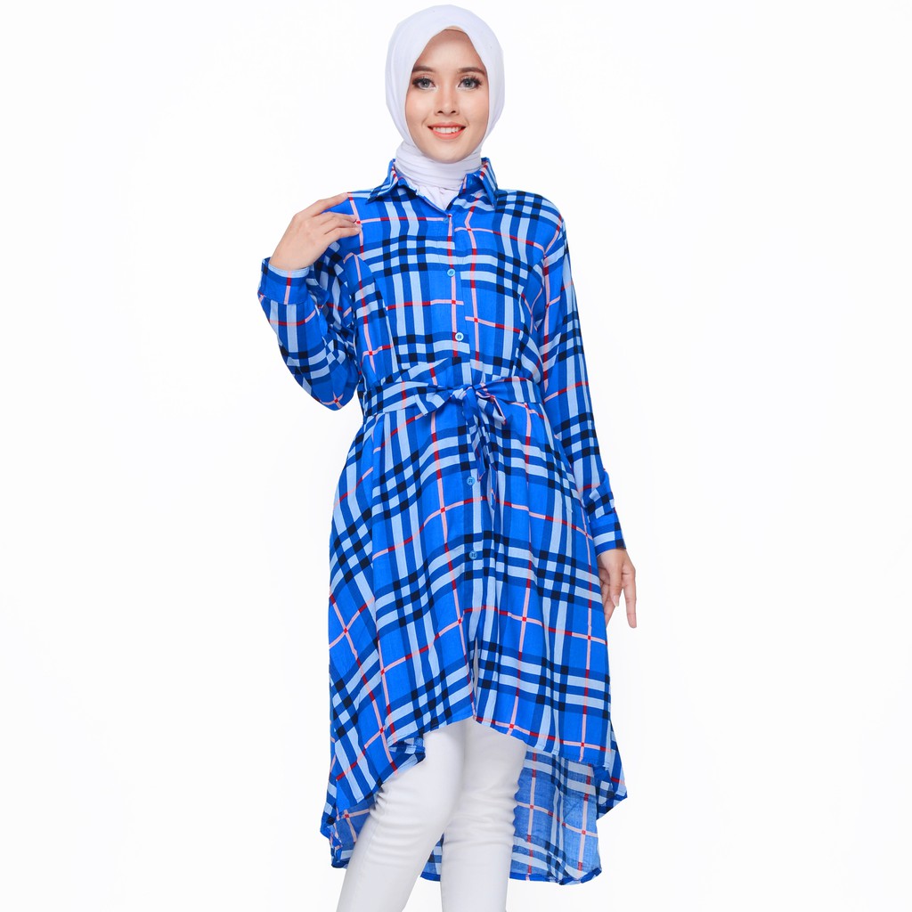 Tunik Kemeja Asimetris tangan Panjang Muslim wanita Kancing full - XSHOP Jaomis