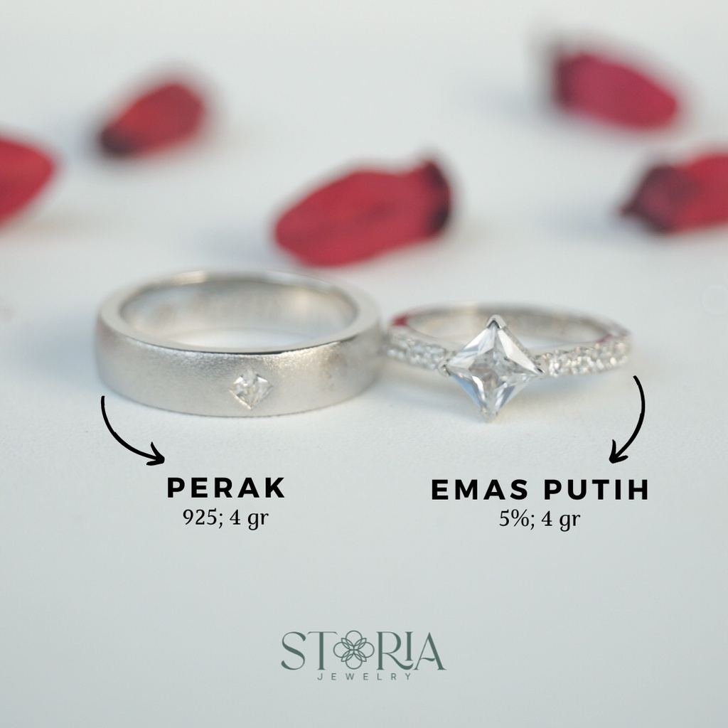 Cincin Kawin Couple Emas Putih K-Gold Perak Sterling Silver 925 GS-4-11 Nikah Tunangan Ukir Nama
