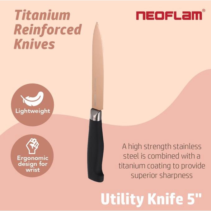 TERMURAH NEOFLAM TITANIUM UTILITY KNIFE 5" ROSE GOLD / PISAU IRIS