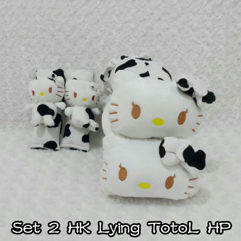 Carset bantal mobil Hello Kitty Lying totol hitam putih