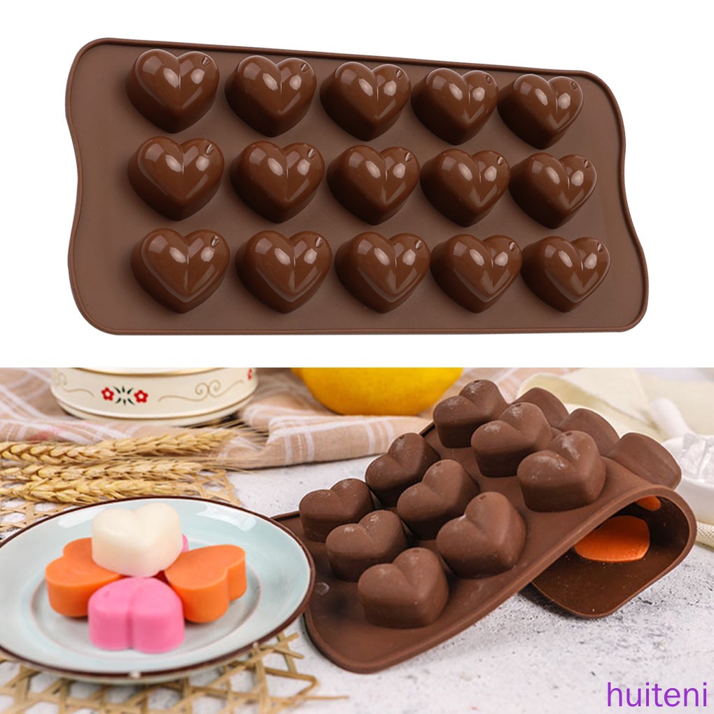 (Huite) Cetakan Es Batu / Coklat / Fondant 15 Sekat Bentuk Hati Untuk Baking / Rumah