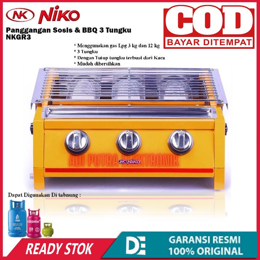 Kompor Gas Pemanggang sosis/GRIL BBQ 3Tungku NIKO NK-GR3 Garansi