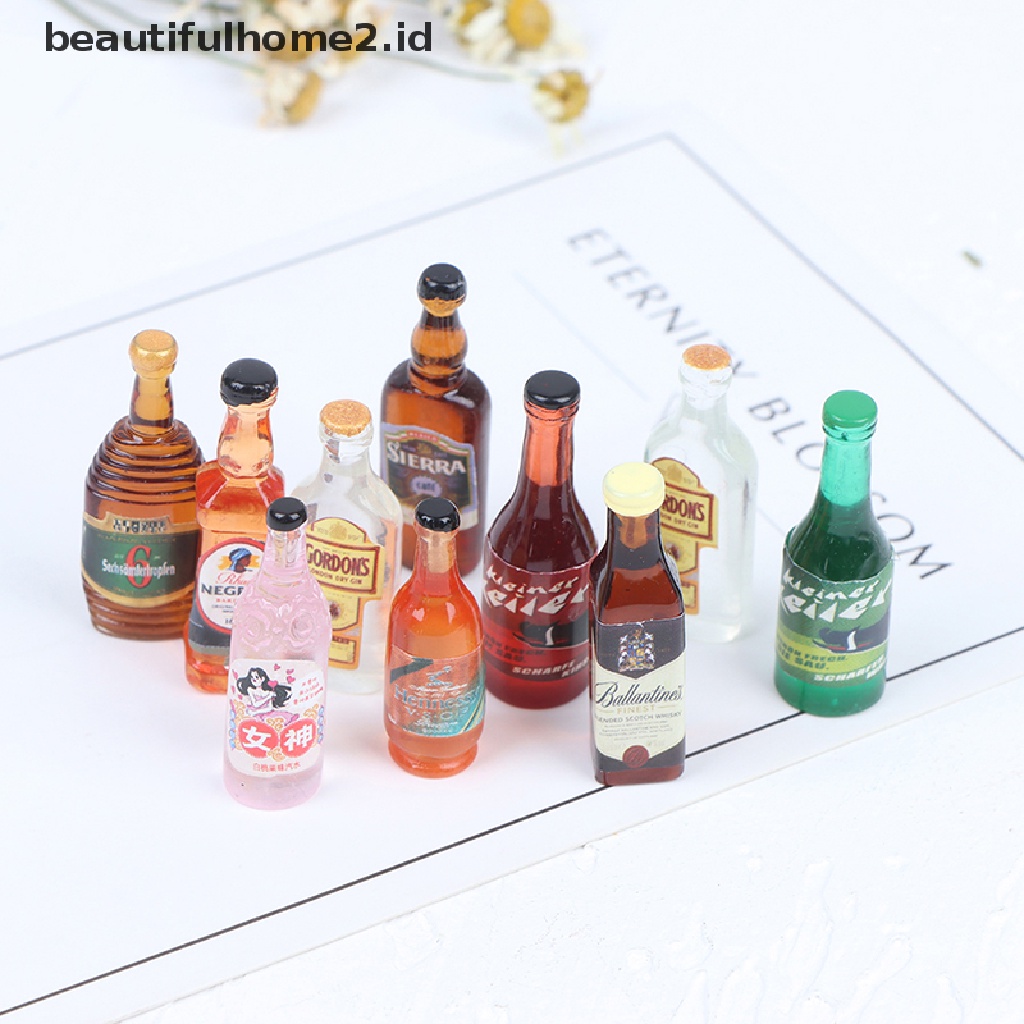 (beautifulhome2.id) 10pcs / Set Mainan Miniatur Botol Wine Skala 1: 12 Untuk Aksesoris Rumah Boneka