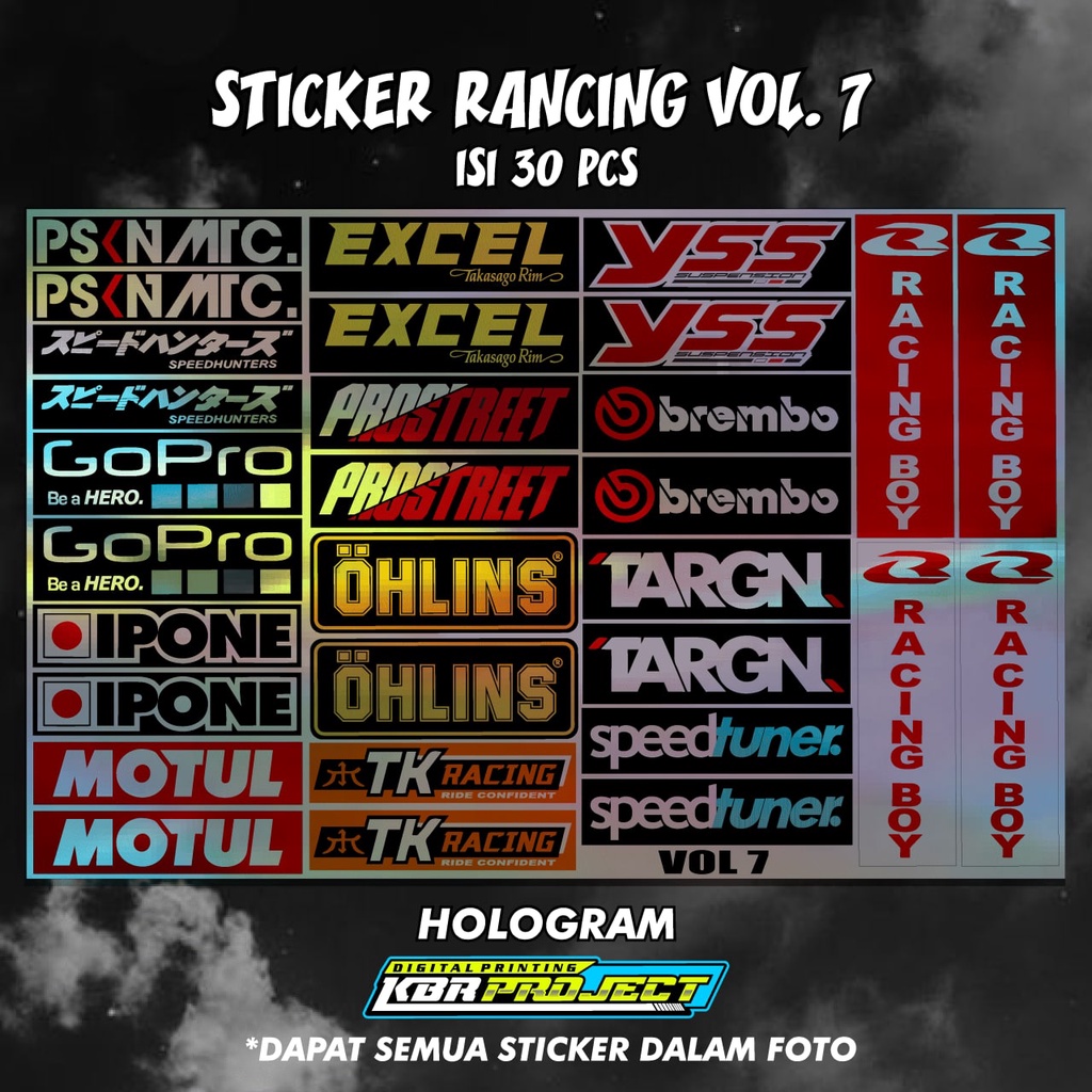 Isi 30 pcs STICKER RACING HOLOGRAM / STIKER PACK / STIKER MOTOR VOL 7