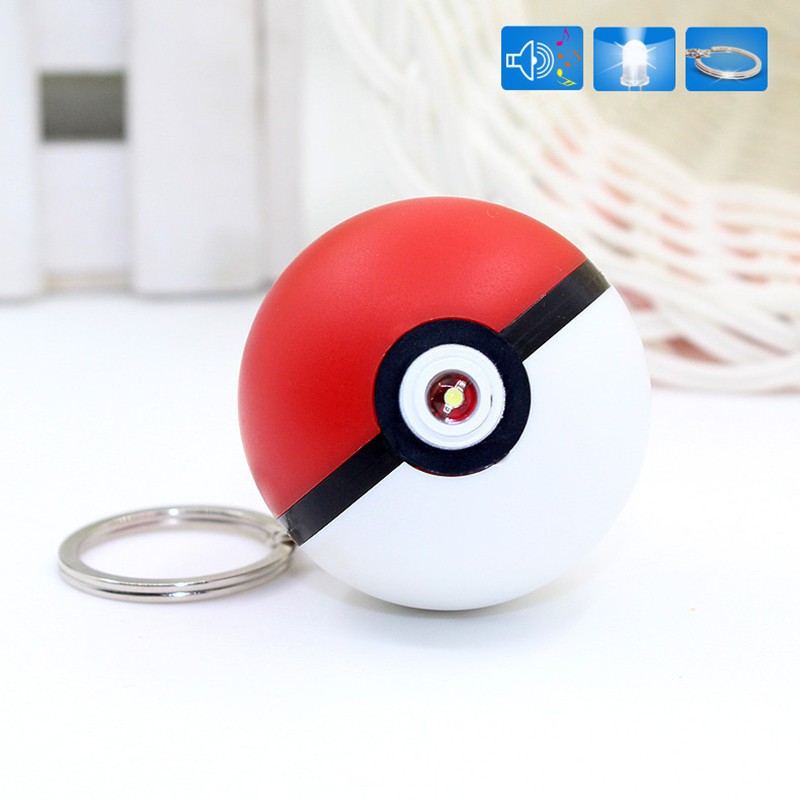 Gantungan Kunci Bentuk Pokeball Pokemon Pikachu Dengan Lampu LED + Suara