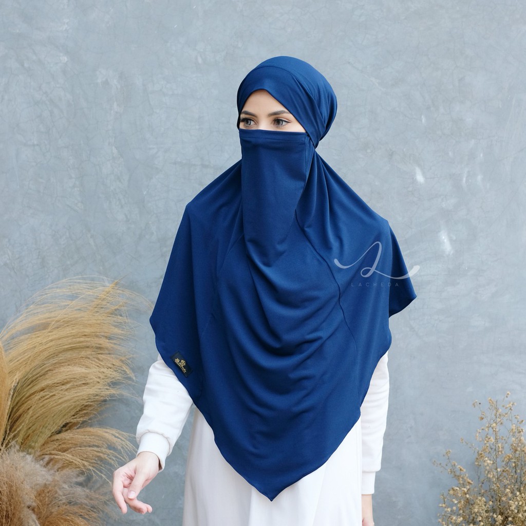 kerudung hijab instan plus masker FRENCH ZAARA BERGO by LACHEDA- griya_mey-navy