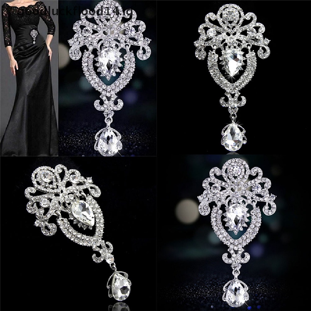 [OOID] Silver Large Flower Bridal Brooch Rhinestone Crystal Diamante Wedding Broach Pin ID