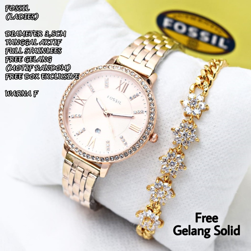 JAM TANGAN WANITA FASHION RANTAI BODY BULAT DIAMOND TANGGAL AKTIF FREE GELANG