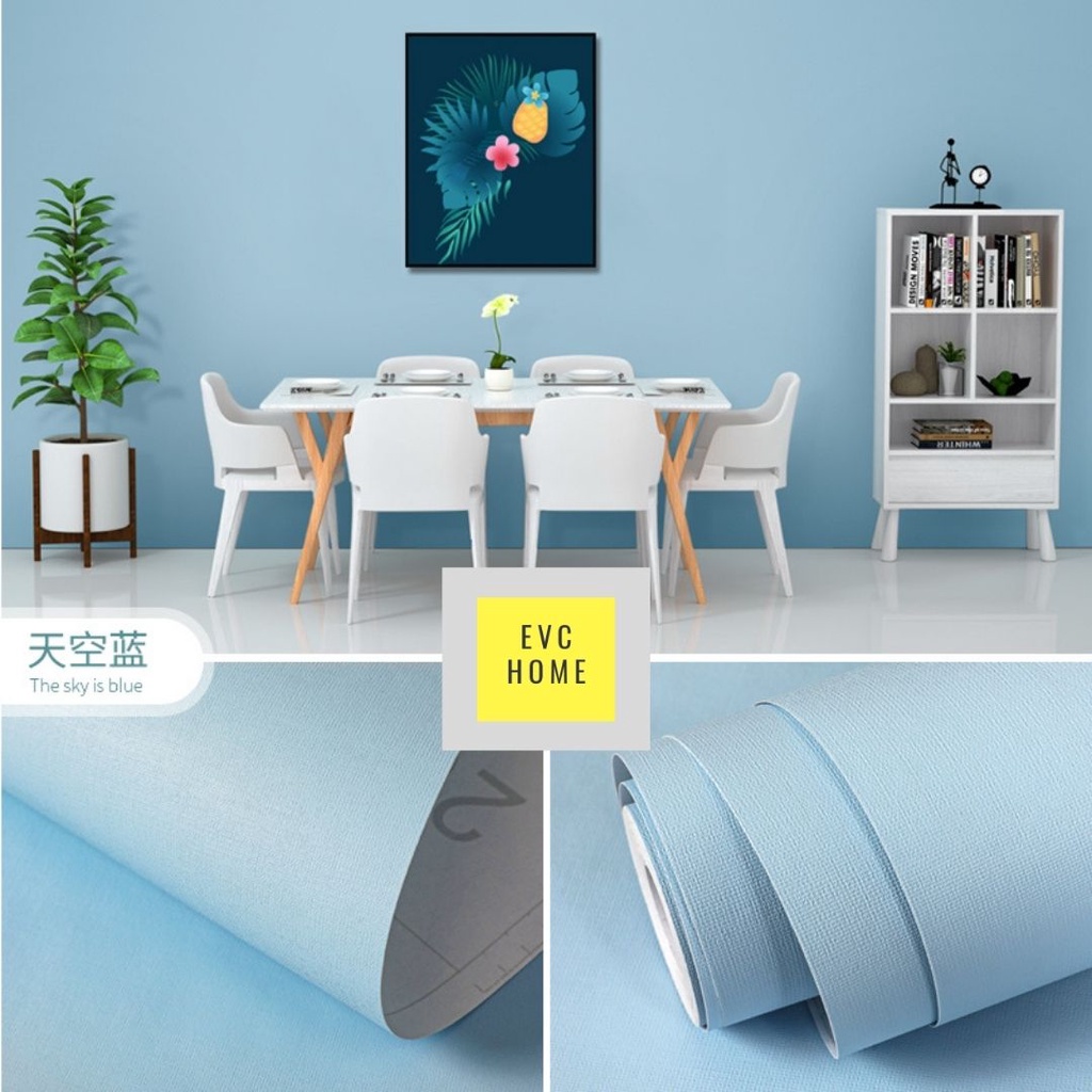EVCHOME 45CM x 10M Wallpaper Sticker Dinding Polos 3D Korea Premium/Wallstiker Embos Dekorasi Dinding-Baby Blue